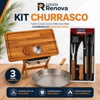 Kit Churrasco Completo 3 em 1 – Mesa Dobrável + Frigideira Inox + Kit Tramontina