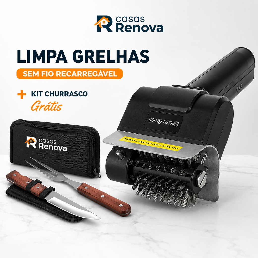 Limpa Grelhas Sem Fio Recarregável Com Escova + Kit Churrasco