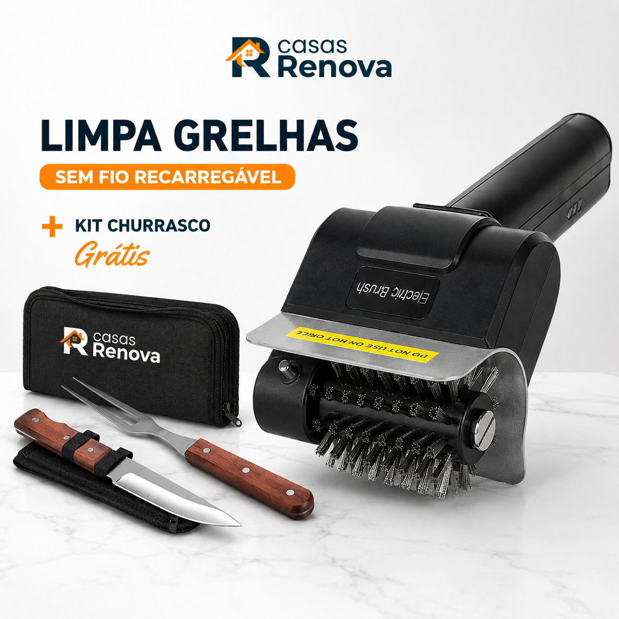 Limpa Grelhas Sem Fio Recarregável Com Escova + Kit Churrasco