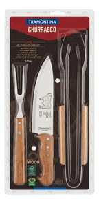 Kit Churrasco Completo 3 em 1 – Mesa Dobrável + Frigideira Inox + Kit Tramontina