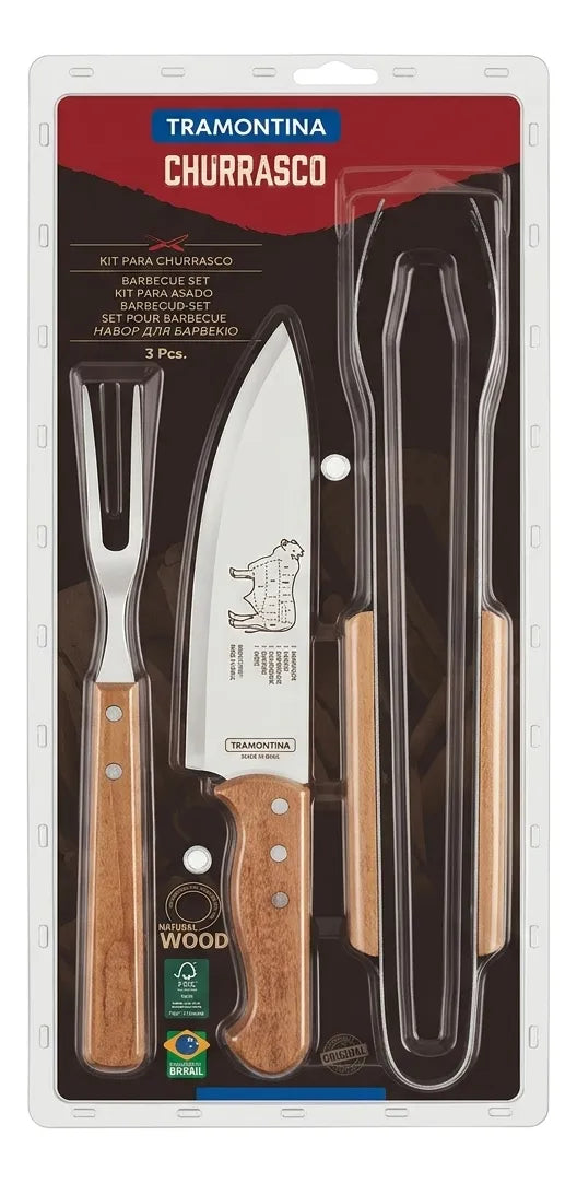 Kit Churrasco Completo 3 em 1 – Mesa Dobrável + Frigideira Inox + Kit Tramontina